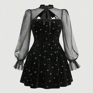 Sparkly Star Puff Sleeve Tie Dress